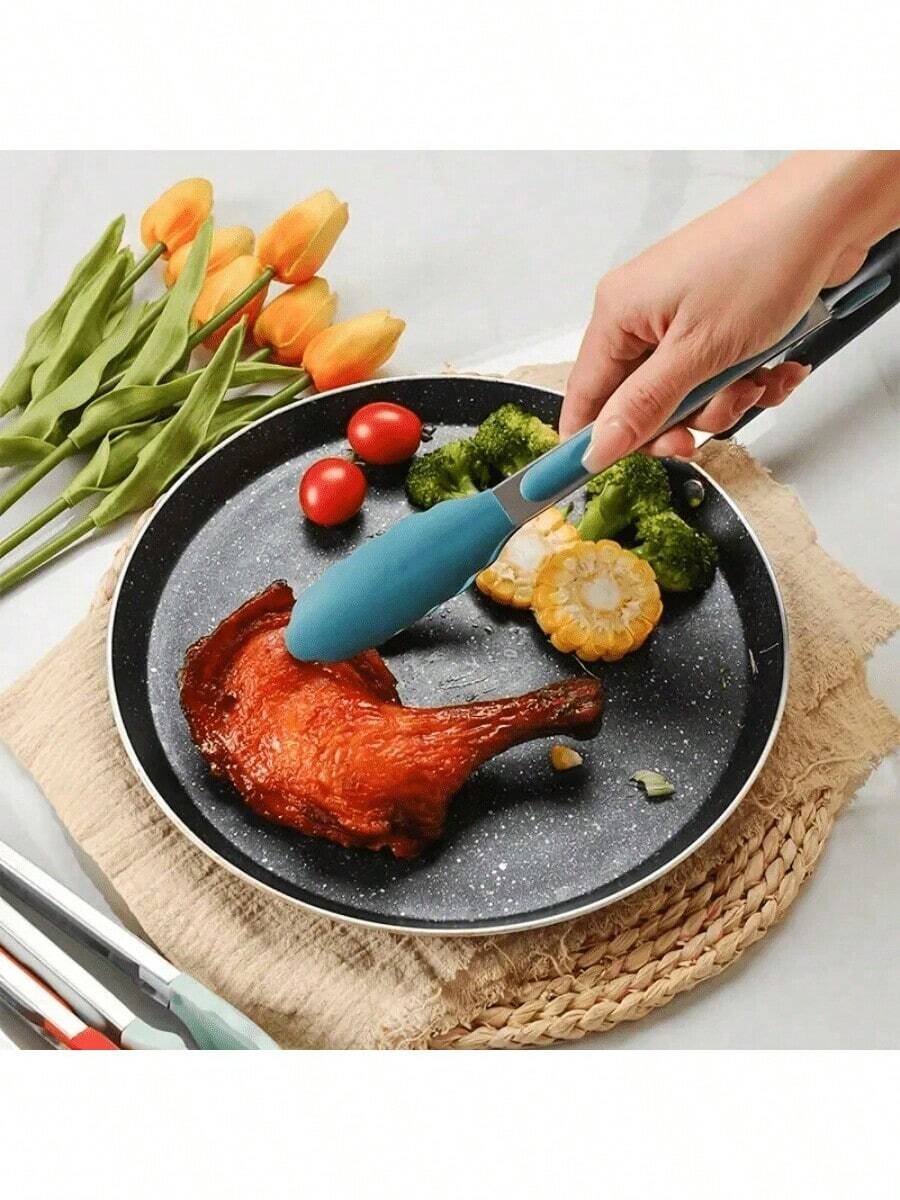 1 件 9 英寸硅胶厨房钳，不锈钢带尼龙头，适用于烹饪、烧烤、厨房用具、户外露营野餐、炊具烧烤工具配件，颜色随机