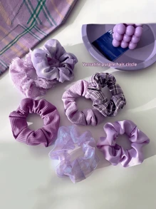 7 件装女童缎面发圈，复古紫色发圈，紫色发圈配饰缎面、丝绸、蓬松、透明、花格子发圈适合大多数发型
