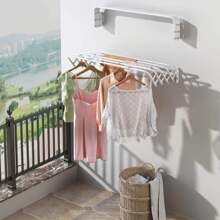 Tendedero Extensible Pared - Tendedero Plegable de Pared de Interior o Exterior de Acero blanco - Tendedro con barras - 5 barras - Ver 2