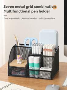 1pc Desktop Stationery Storage Rack, Multifunctional Office Supplies Storage Box, Simple Creative Stationery And Office Supplies Storage Rack For School, Office, Dormitory, Multi-Compartment Storage Box, Cosmetic Storage Box, Back To School Gift - Multicolor - View 3