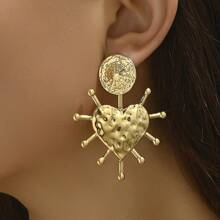 2pcs Vintage Exaggerated Golden Heart Drop Earrings