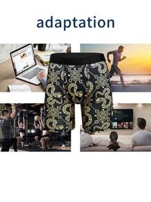 1piece Set Of Men's Elongated Printed Flat Underwear, Long Breathable High Elasticity Printed Underwear, Comfortable Flat Underwear, Sports Shorts, Underwear, Casual Underwear, Underwear, Plus Size Shorts, Underwear