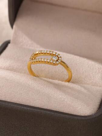 女式锆石开口戒指金色不锈钢女戒指时尚婚礼派对手指珠宝礼物 2024 新款