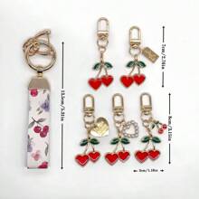 Love Cherry CP Is Coming! 1 Piece Of Cherry Pattern Leather And Alloy Metal Hanging Rope Keychain With Unique Heart And Pearl Pendants, Hanging Car, Door Keys, Bags, Fashionable And Practical! - Multicolor - View 8