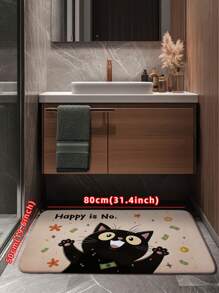 1pc "Happy Is No" & Cartoon Cat Pattern Bathroom Mat, Modern Simple Absorbent Quick-Dry Bath Mat, Dirt-Resistant Easy To Clean Bathroom Floor Mat, Machine Washable Shower Mat, Non-Slip Bathroom Mat, Suitable For Bathroom, Laundry Room, Bathroom Entrance, Sink Area, Shower Room, Party, Holiday, Gift, Banquet Entryway Decor Bathroom Kitchen Decor - Multicolor - View 3