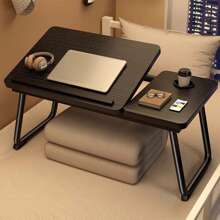 Mesa Plegable Soporte para Laptop con Portavasos, Escritorio Portátil con Ajustable de 5 Niveles Soporte Plegable para Comer Escribir Jugar Sofá de Trabajo - Negro - Ver 4