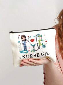 1 Nurse's Daily Printed Medicine Bag, Travel Pill Storage Bag, First Aid Kit, Reusable Medicine Bag For Travel And Cosmetics, Perfect Health Gift, Makeup Bag, Cosmetics Bag Travel Essentials Travel Accessories Travel Must Haves Holiday Essentials Holiday Travel Bag