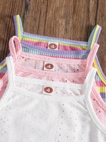 3 pezzi canottiere a costine jacquard a righe arcobaleno per ragazze, di moda e casual