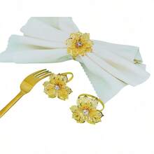 1 Peça Elegante Argola Porta-Guardanapo Assimétrica Dourada com Aplicações de Cristal em Formato de Girassol, Adequada para Hotéis de Luxo, Restaurantes, Casamentos, Festas, Eventos de Buffet de Alta Qualidade e Decoração de Mesa Moderna/Vintage - Dourado - Visão 5