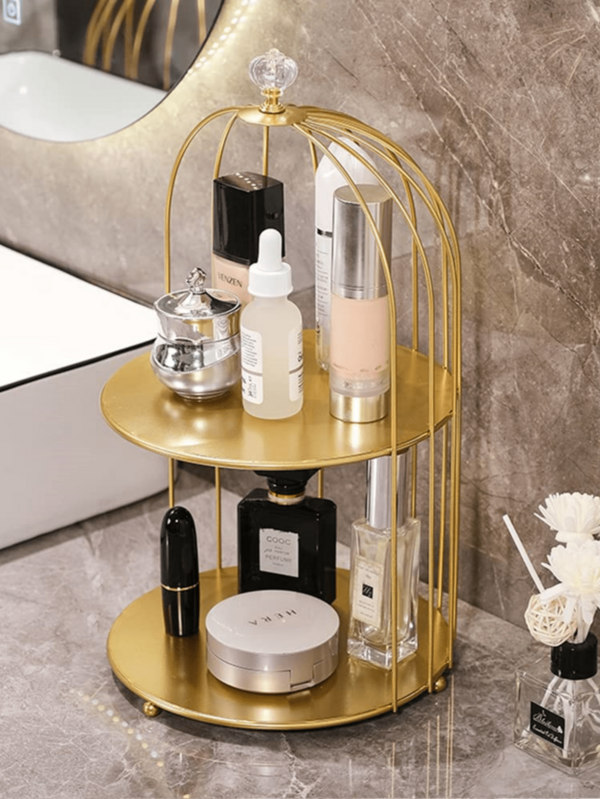 1 pièce Grand range-tout style cage à oiseaux en métal, organisateur de maquillage, parfum et produits de soins de la peau. Rangement de luxe et créatif, design semi-ouvert qui économise l'espace du comptoir. Convient pour la coiffeuse, le bureau, la salle de bain, la chambre d'étudiant, cadeau de fête