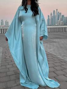 1 pieza Nuevo vestido abaya holgado de satén brillante para mujer, elegante vestido musulmán de manga larga para fiestas, cumpleaños, Kaftán modesto