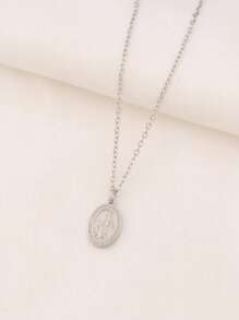 1pc Stainless Steel Virgin Mary Pendant Necklace, Fashionable Gold-Tone Religious Small Pendant Necklace, Women Jewelry - Necklace - View 10