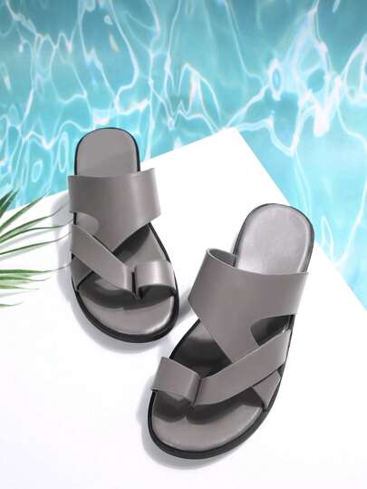 男士春夏户外派对商务休闲套脚露趾透气纯色高端时尚百搭平底凉鞋