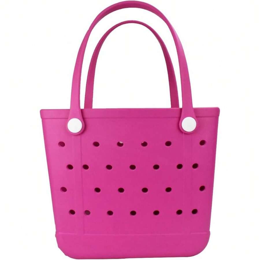 Large Rubber Waterproof Beach Bag, Washable Moisture Resistant Durable Beach Storage Basket Open Hole Tote Bag - Rose Red - View 1