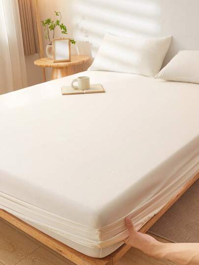 1pc Solid Color Fitted Sheet, Bedding, Bed Sheet, Mattress Cover For Bed, Deep Pocket Fitted Sheet, Soft And Breathable, For All Size Bed -Twin, Full, Queen, King Size Sheet