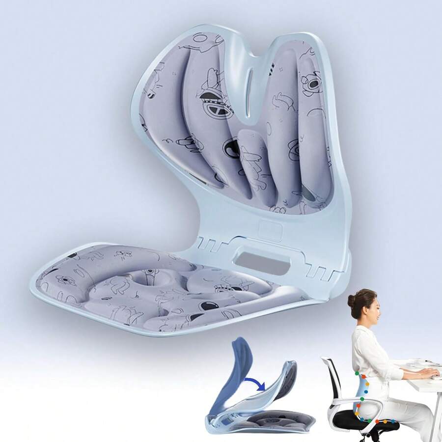 Lumbar Cushion For Chairs, Lumbar Pillow, Backrest Support For Chairs, Foldable Cushion For Lower Back, Ergonomic Chair Pad, Backrest Support For Office Chairs, Office Accessories, Cartoon Gray - Blue - View 1