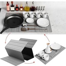 3-Fold Silicone Drying Mat - Heat-Resistant Kitchen Counter Protector For Dishes & Cookware | Space-Saving Storage (Ideal For Eid/Christmas Prep),Non-Slip Kitchen Mats For Sink Side, Natural And Hygienic Kitchen Essential For Home And Kitchen Room Decor, Part Of Your Cozy Fall& Winter Styles And Christmas Decorations