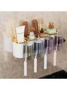 1 conjunto de porta-escovas de dentes e copo, organizador criativo para escovas de dentes e enxaguantes bucais, para pendurar na parede, para organização de banheiro, decoração para casa e banheiro, verão, volta às aulas