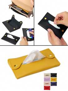 1pc Japan And South Korea Simple PU Leather Drawer Bag Portable Mini Facial Tissue Storage Bag Ins Style Car Tissue Box Back To School Travel Travel High Color Value - Multicolor - View 2
