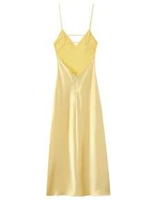 Vestido amarelo de verão para mulher, vestido longo elegante de noite em cetim, com alças finas, costas nuas, para convidada de casamento, madrinha, baile de finalistas e festa - Amarelo - Ver 2