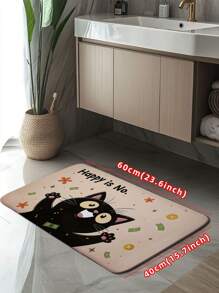 1pc "Happy Is No" & Cartoon Cat Pattern Bathroom Mat, Modern Simple Absorbent Quick-Dry Bath Mat, Dirt-Resistant Easy To Clean Bathroom Floor Mat, Machine Washable Shower Mat, Non-Slip Bathroom Mat, Suitable For Bathroom, Laundry Room, Bathroom Entrance, Sink Area, Shower Room, Party, Holiday, Gift, Banquet Entryway Decor Bathroom Kitchen Decor - Multicolor - View 6