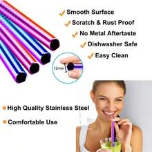 3/5/8 Stück Premium Metall Smoothie Strohhalme und Reinigungsbürste, 0,5 Zoll extra breite Edelstahl Trinkhalme für Milchshakes/Bubble Tea/Smoothies, Party Zubehör, spülmaschinenfest, Schulmaterial - Mehrfarbig - Übersicht 3