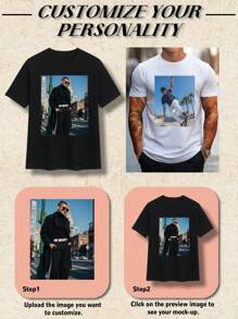 Customizable Men's T-Shirt With Personalized Graphic, Upload Your Photo/Friend/Lover Photo, Black T-Shirt, Holiday Gift, Anniversary Gift, Company Teambuilding Uniform, Music Festival, Gift For Him, Spring/Summer Men's Crew Neck Short Sleeve T-Shirt Easy Costume, Modest Fashion, Minimal Chic, Casual Custom, Unique, Personalized Ideal Gifts For Him Family, Boyfriend, Friends, Children