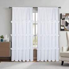 Farmhouse Ruffle Window Curtains With Blackout Liner Handmade Bow Ties Drapes 2 Panels Set Curtain Livingroom Curtain Edges (100x84 Size Only One Panel) - 54X84 - 查看 1