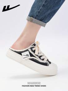 1 Pair WARRIOR Brand Women's Canvas Sneakers, Low-Top Casual Outdoor Flat Shoes, Breathable Summer Skateboard Shoes, Versatile Lightweight Comfortable Canvas Shoes, Fashion Street Style - Black - View 8