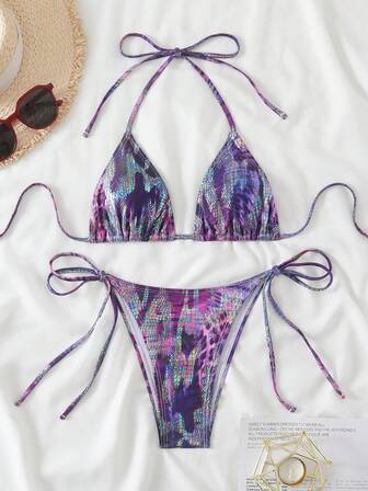 New Sexy Animal Print Bikini Swimsuit Set For Women, European And American Style, Unique Fabric, Adjustable Triangle Top