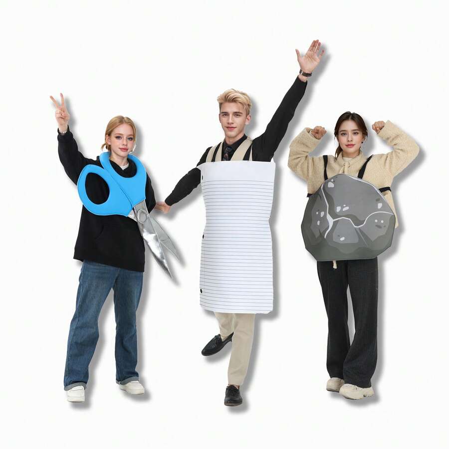 3pcs/Set Cartoon Print Fun Adult Unisex Costume Accessories, Suitable For Social Activities, Team Building, Games, Rock Paper Scissors Outfit, Multifunctional Costume For Parties, Gatherings, Banquets, Games