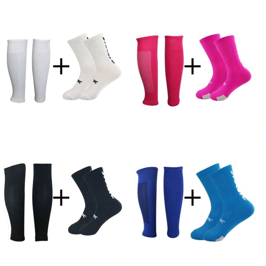 2pcs/Set Professional Anti-Slip Soccer/Football Long Socks With Double-Layer Shin Guards - Multicolor - View 1