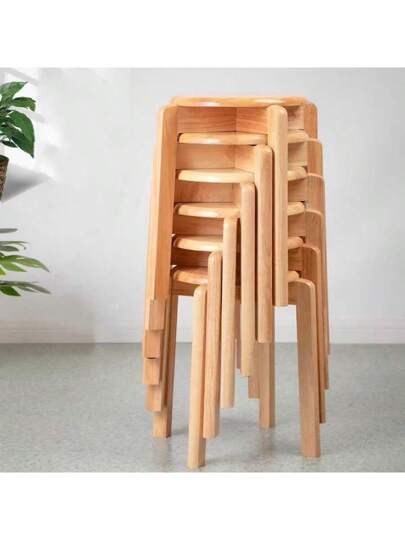 1pc European Solid Wood Stool, Square Round Home Commercial Dining Tafel Natural Walnut Chair, Room Factory view 2
