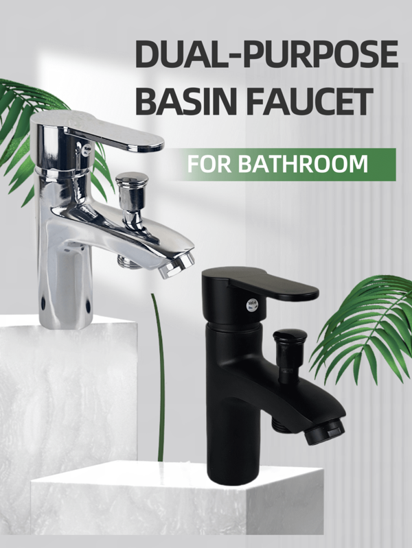 Torneira de pia de banheiro de 1 peça com alça única e dupla função com núcleo de válvula de cerâmica, saídas superior e inferior para chuveiro e pia, inclui acessórios de instalação, estilo contemporâneo, torneira de dupla função (cromada, preta selecionável)