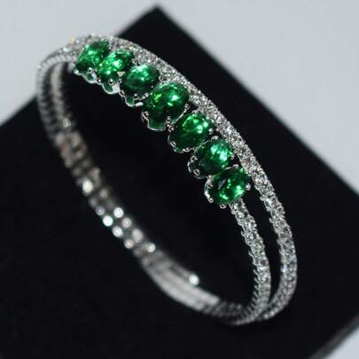 1pc Fashionable Double-Layer Crystal Bangle For Women