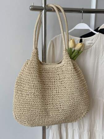 Grand sac de plage pour les vacances, grand sac fourre-tout en paille pour femmes, sac à épaule tressé décontracté, convient pour les voyages, les vacances, la plage, les pique-niques, cadeau pour les femmes, les mères