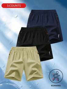 3 Stücke/Set Herren Lässig Schnell Trocknend Atmungsaktiv Zip Tasche Weite Shorts, Mode Vielseitig Einsetzbar Sporthosen für Frühling/Sommer