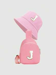 2pcs Set Letter Print Kids Bucket Hat & Minimalist Brim, Fashion Shoulder Diagonal Cross Bag, Suitable For Boys And Girls Everyday Wear - Pink - View 23