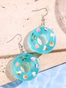 1 Pair Of Creative & Cute Mini Blue Swimming Ring Earrings For Women, Beach/Vacation Jewelry