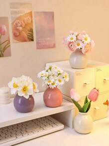 1 Peça Mini, Vaso de Boca Larga, Vaso de Cerâmica, Vaso de Flor Decorações de Mesa Coloridas, Vasos Criativos para Plantas e Flores, Flores Artificiais para Quarto, Flores Secas Decorativas, Estilo Dopamina, Decorações de Mesa, Decorações para Casa, Adereços para Fotos, Adequado para Quarto, Entrada, Decoração de Feriado, Presente do Dia dos Namorados