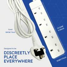 TISDLIP 英国标准四位延长线插座带电源指示灯和门设计，采用PP材质制成，配有2个螺丝和2个透明胶，适用于办公室、厨房、客厅、学校，白色，延长线电源插座