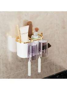 1 conjunto de porta-escovas de dentes e copo, organizador criativo para escovas de dentes e enxaguantes bucais, para pendurar na parede, para organização de banheiro, decoração para casa e banheiro, verão, volta às aulas