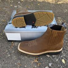 Men High-Top Leather Riding Boots - Brown - View 3