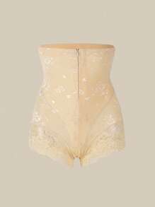 1pc High Waist Lace Shaping Panties Women's Tummy Contorl Waist Trainer Sheath Flat Belly Panty Buckle Adjustable Zipper Shapewear Lift Buttocks Underwear - Apricot - View 8