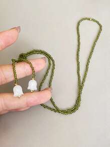 1pc Fashionable Green Lily Of The Valley Beaded Necklace, Unique High-End Gift For Women, Mother's Day - Green - View 4