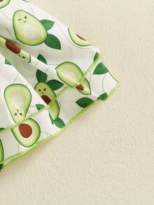 Vestido de verano para niñas pequeñas, mono sin mangas con estampado de frutas y cuello cuadrado con lazo y diadema - Verde - Ver 9