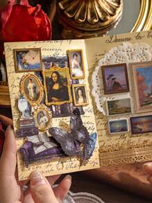 MOCARD 2 件/包复古欧洲绘画精装贴纸，适用于剪贴簿、DIY 装饰拼贴材料、礼品、个性化文具用品、学校用品、返校 - 棕色 - 查看 8