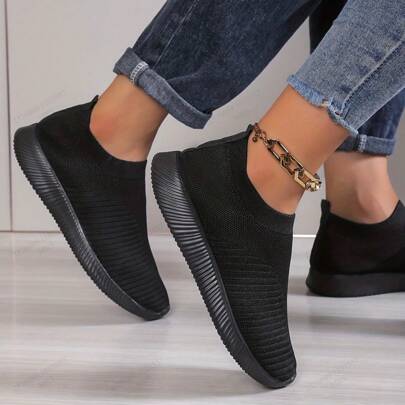 女款時尚透氣防滑網布運動鞋，輕便休閒跑步鞋設有穿脫袜子式設計，男女適用