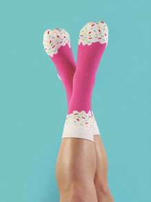 1/4 Pairs Assorted Men/Unisex Stylish Fruit & Ice Cream Printed Crew Socks (No Packaging) - Multicolor - View 4