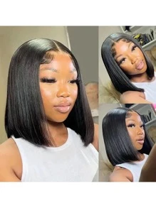 黑色自然色混合头发由人类混合头发与合成纤维和蛋白质长丝混合而成 13*4 前蕾丝假发，带鲍勃头围绕婴儿头发，6-16 英寸 180% 密度自然发际线 预熨、预剪、预拉、透明蕾丝适合所有人，不易打结 日常聚会，使用混合头发由人类混合头发与合成纤维和蛋白质长丝混合而成 - 自然色&黑色系 - 查看 5